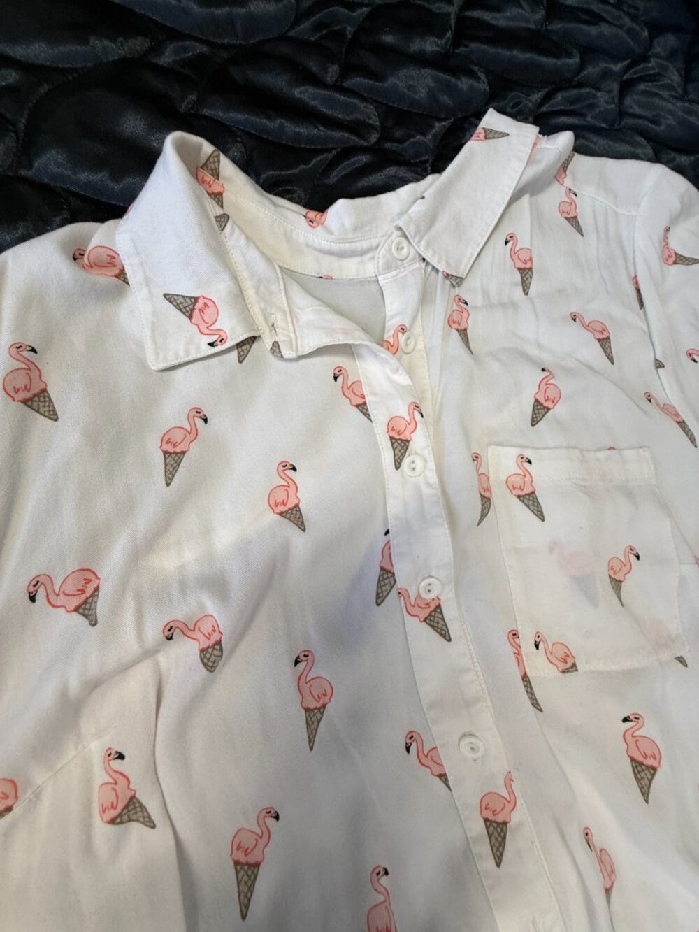 Torrid Flamingo Print Button Down Shirt White Size 2 Plus Novelty